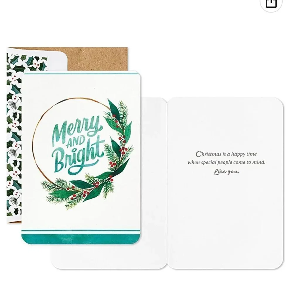 Hallmark Boxed Christmas Cards, Merry and Bright (16 Cards and 17 Envelopes)